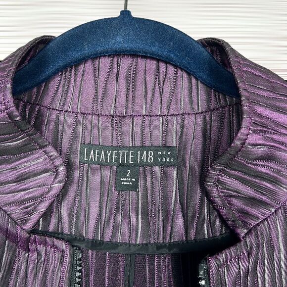 Lafayette 148 Lightweight Purple Textured Short Jacket Blazer Full Zip Front 2 - Picture 6 of 11